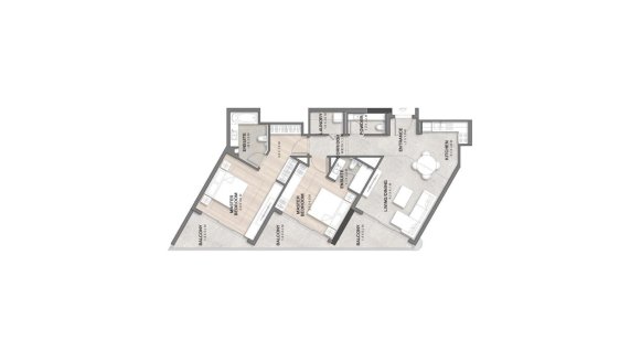 Планировка квартиры 2 спальни в ЖК BAYVIEWS № 11007 (2D)